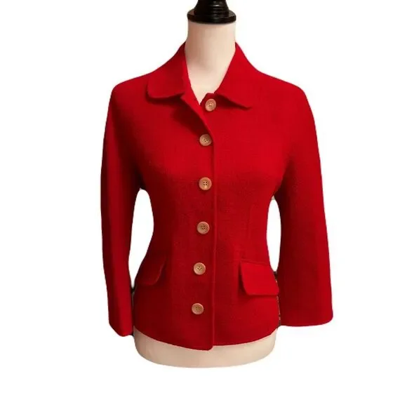 Carlisle Wool Blend Cardigan, Bright Red | sz. 8 | Vintage | EUC - Picture 2 of 13